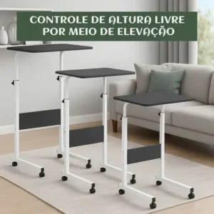 Mesa Lateral Ergonômica Multiuso Com Altura Regulavel E Rodinhas Mesinha Notebook Laptop Cama Sofá Ajustavel Cor preto Luvinco - Imagem 5