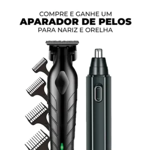 Máquina De Corte Acabamento Profissional Com Aparador De Nariz Cabelo Pelo Barbear Maquininha Detalhes Sem Fio Preto Catálogo - Imagem 3
