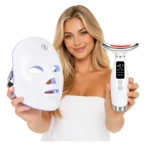 Kit Máscara Led Fototerapia 7 Cores + Massageador Facial Pro - Imagem 1