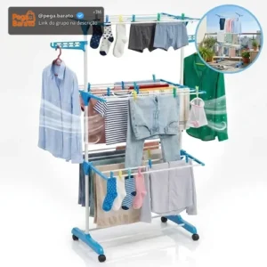 Varal de Chão Retrátil Swave com 3 Andares Dobrável para Roupas - Imagem 1