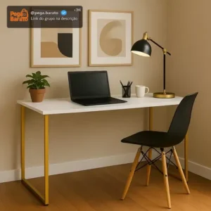 Escrivaninha Industrial 110cm Mesa Estudo Aparador Pés Aço - Imagem 1