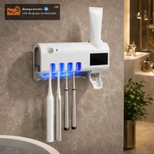 Dispenser Pasta De Dente Com Porta Escova Suporte De Parede Para 4 Escovas Branco Esterilizador Uv Ligeiro - Imagem 1