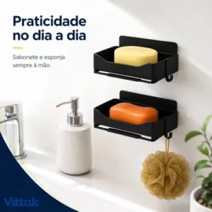 Vittak Kit 2 Porta Sabonete Duplo Suporte Saboneteira Parede Banheiro Cozinha Lavabo Área De Serviço - Imagem 4