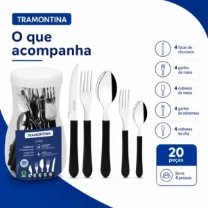 Jogo De Talheres Faqueiro Tramontina Aço Inox Leme 20 Peças - Imagem 5