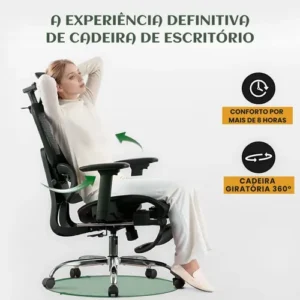 Cadeira De Escritório Ergonômica Mônaco Bt07 Luvinco Malha Respirável Com Suporte Lombar Adaptável Apoio Para Pés Retrátil Encosto Ajustável Seis Posições Cor Preta Suporta 200kg - Imagem 11