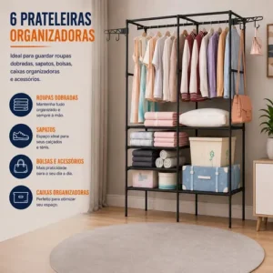 Closet Aberto IRSINA 2 Divisórias Preto com 6 Prateleiras Aço Inox - Imagem 8