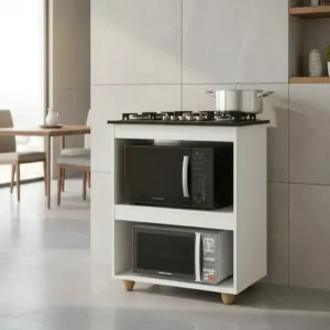 Balcão para Cooktop 5 Bocas Turim de MDP Branco Kaiki Móveis - Imagem 9