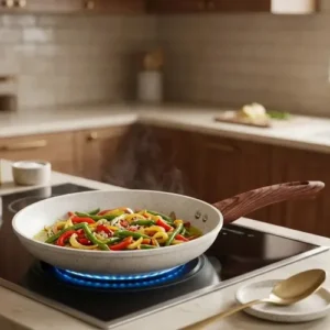 Frigideira De Indução Cerâmica Não Gruda Antiaderente Frita Sem Óleo Grande Fogão A Gás Indução Cooktop Elétrico Panela 24cm Creme Pítia - Imagem 9