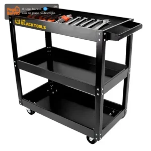 Carrinho De Ferramentas Aberto 3 Andares Capacidade De 120Kg Auto Center Tattoo Cor Preto The Black Tools - Imagem 1