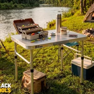 Mesa Dobrável Praia Camping Alumínio 60x45cm Vira Maleta Cor Branco e Prateado The Black Tools - Imagem 3