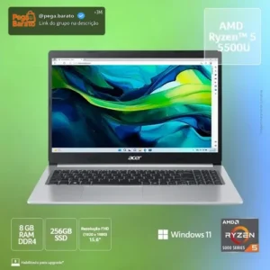 Notebook Acer Aspire 5 A515-45-R5AT AMD Ryzen 5 5500U 15.6"AMD Radeon Graphics 256GB SDD 8GB RAM Windows 11 - Imagem 1