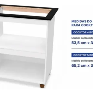 Balcão para Cooktop 5 Bocas Turim de MDP Branco Kaiki Móveis - Imagem 2