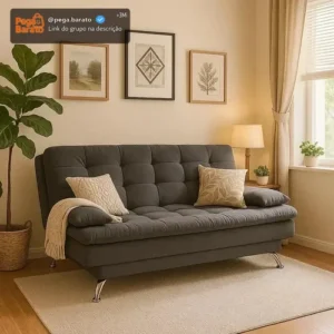 Sofá-cama 3 Lugares Casal Premium Suede Cinza Cinza Florido - Imagem 1