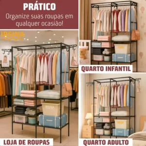 Closet Aberto IRSINA 2 Divisórias Preto com 6 Prateleiras Aço Inox - Imagem 4