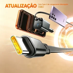 Carregador Turbo De Carro Retratil 4 Em 1 Com 2 Cabos Type-c - Imagem 4