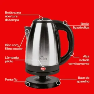 Chaleira Elétrica Kian 1,8l Inox Vermelha Ch-100 - Premium Cor Vermelho - Imagem 7