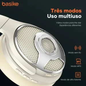 Fone De Ouvido Sem Fio, Com Função Caixa De Som, Microfone, Over-ear Fone, Gamer Headset Bluetooth, Cor Branco Basike Ba-fon6695 - Imagem 3