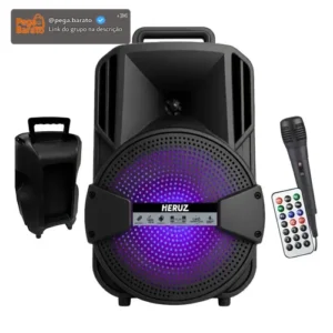Caixa Portatil Som Amplificado Karaoke Grande Potente 1000w Cor Preto Microfone P10 Grande Saida 10W 5v Entrada - Imagem 1
