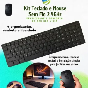 Kit Teclado E Mouse Wireless Sem Fio Preto 2.4GHz Slim Com Membrana De Silicone Silenciosa para Trabalho Estudos Home Office e Jogos - Imagem 8