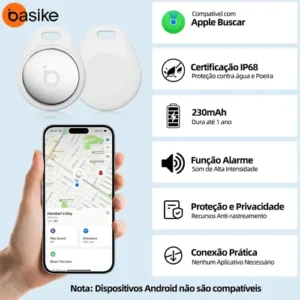Smart Air Tag Ios Find My Buscar, Mfi, Smart Tag Gps Para Mala Pet Carro Moto Crianças Idosos Chaves Carteiras, 100m Alcance Máx, 230 Mah, 365 Dias Máx, Ip68, Compatível iPhone Com Bluetooth, Branco - Imagem 3
