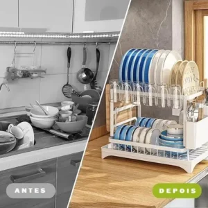 Escorredor De Louça Pratos Talheres Inox Cozinha Duplo - Imagem 10