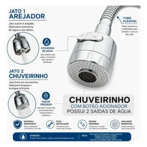 Torneira De Cozinha Com Filtro Gourmet 2 Jatos Tubo Flexível Refil Carvão Ativado Água Filtrada Purificada Marca Forte Lar Metais Parede Prateado Cromado Parede Cromado - Imagem 3