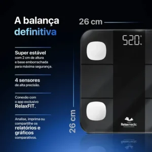 Balança Digital Corporal Bioimpedância Aplicativo Bluetooth Relaxmedic - Imagem 3