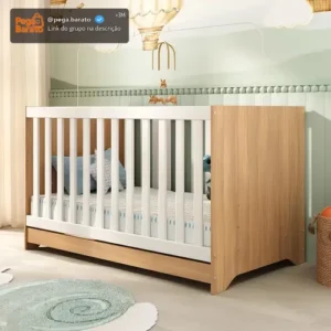 Berço Americano 3 em 1 para Colchão 130x70cm Multimóveis 0527PA Madeirado/Branco - Imagem 1