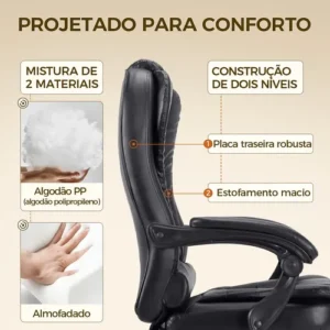 Cadeira De Escritório Presidente Ergonômica Python Fly Couro Sintético Encosto Ajustável Com Trava E Apoio Para Pés Cor Preta - Imagem 4