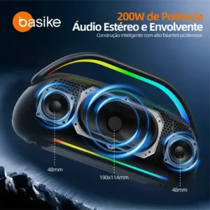 Basike Caixa De Som Bluetooth 200W, Boombox TWS, Prova D'água IPX5, Caixa Som Portátil, Super Potente Festa, Com RGB Luzes LED Bombox Caixa De Som Caixa Som Caixa Bluetooth Caixa Bluetooth Portati - Imagem 9