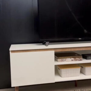 Rack Tv Estante Sala Nicho Madeira White Organizor Moderno Branco - Imagem 2