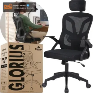 Cadeira De Escritorio Ergonomica Nr17 Glorious Marqs Home Giratoria Resistente Reforçada 180kg Confortavel Reuniao Mesh Preta - Imagem 1