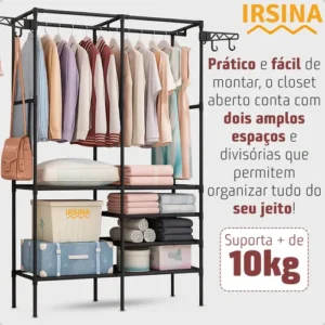 Closet Aberto IRSINA 2 Divisórias Preto com 6 Prateleiras Aço Inox - Imagem 12