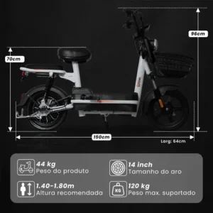 Bicicleta Elétrica Scooter 500w Bateria Removível 48v 15ah cor preto Bikelete Smart MT2 - Imagem 8