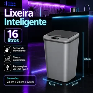 Lixeira 16l Sensor Infravermelho Lítio Usb-c Auto 3 Abertura - Imagem 3