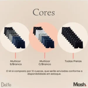 Kit Com 10 Cuecas Boxer Algodão Cotton Masculina Adulto Mash - Imagem 6