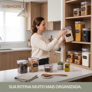 Kit 15 Potes Hermético Cadencia Mantimentos Quadrado Cozinha Branco Rishon 22,4 Litros - Imagem 5