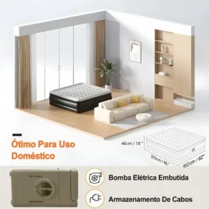 Colchão Inflável Queen Nepul Duplo Com 2 Travesseiro Inflável NE-999 cor Cinza - Imagem 6