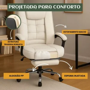 Cadeira De Escritório Itália Presidente Ergonômica Couro Sintético Encosto Ajustável Com Trava E Apoio Para Pés Cor Branca Luvinco - Imagem 5