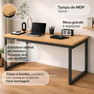 Mesa Escritório Industrial 150x60 Reforçado Ferro Homeoffice - Imagem 6