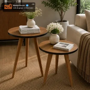 Duas Mesinhas De Canto Pé Palito Tripé Madeira Para Sala - Imagem 1