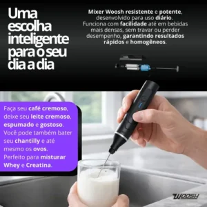 Mixer Elétrico Portátil 2 em 1 Recarregável Potente Misturador de Bebidas e Ovos 3 Velocidades Usb Batedor e Fue Fouet Marca Woosh - Imagem 7