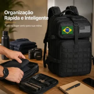 Mochila Tática Militar 50l Bagear Masculina Reforçada Impermeável Ideal Para Trabalho Viagem Camping Caça Pesca Com 2 Patch Bandeira Brasil Eua Cor Preta - Imagem 6