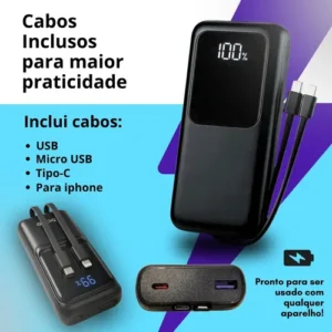 Carregador Portátil 20000 Turbo 22.5w Power Bank Premium Universal Rápido Voo Transporte Aéreo Para Samsung iPhone Xiaomi Motorola Celular Smartwatch Tablet Casenn Preto - Imagem 5