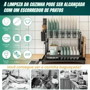 Escorredor De Louça dois andares para Prato Talheres Bancada Secador Organizador cozinha drenagem automatica 360° VAVICHICA - Imagem 9