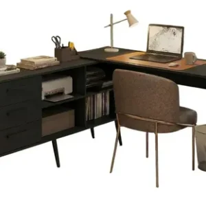 Mesa de Escritório em L com 3 Gavetas Porto Multimóveis MP6044 Preto - Imagem 2