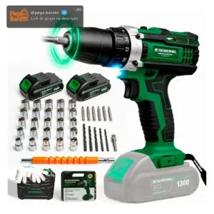 Parafusadeira Furadeira 21v 1300mah Com 2 Baterias Recarregável Sem Fio Maleta Completa Several Importados - Imagem 1