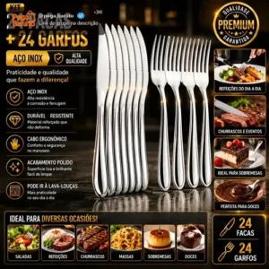 Kit 48 Garfo E Faca Em Inox Talheres De Mesa Buffet Cozinha - Imagem 1