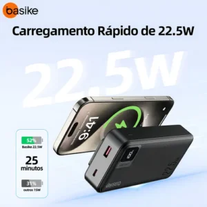 Power Bank Basike 20000mAh Preto, Carga Rápida 22.5W para iPhone e Samsung, Com Cabos Embutidos e Display - Imagem 3