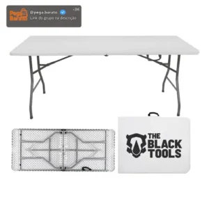 Mesa Dobrável Vira Maleta Com Alça Portátil 1.80m Para Camping Pesca Jardim Área Externa Tft1800 The Black Tools - Imagem 1